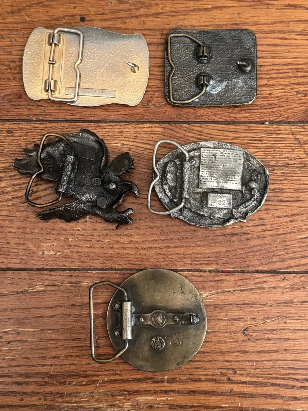 Lot of 5 Vintage Belt Buckles Some Brass/Pewter Eagle Cowboy Western Biker